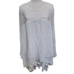 Krazy Kat Layered 2X White Blouse Lace Flowy Boho